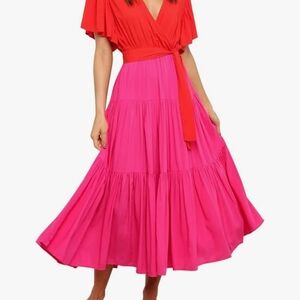 Elegant Red and Pink Wrap Dress